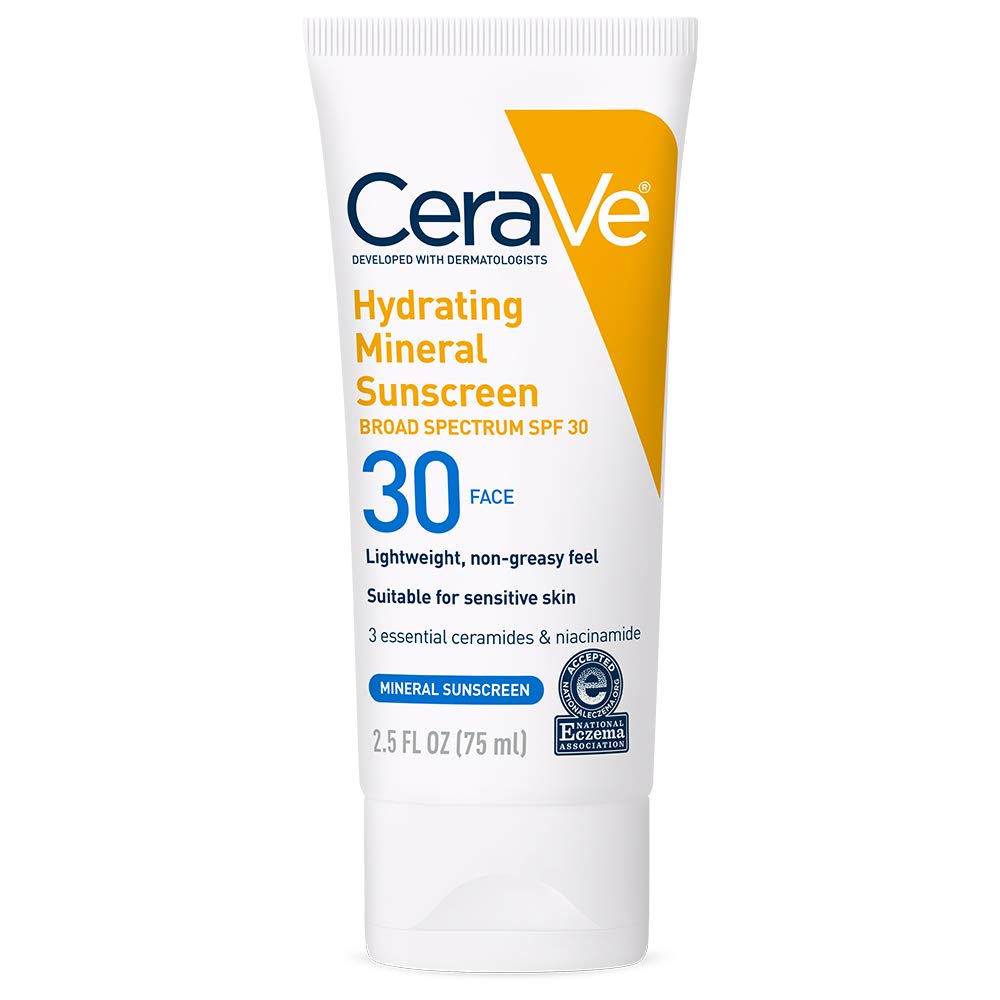 CeraVe Hydrating Mineral Sunscreen SPF 30 with Hyaluronic Acid. 2.5oz | Face Sunscreen with Zinc Oxide. Titanium Dioxide. Hyaluronic Acid. & Niacinamide For Broad Spectrum Protection