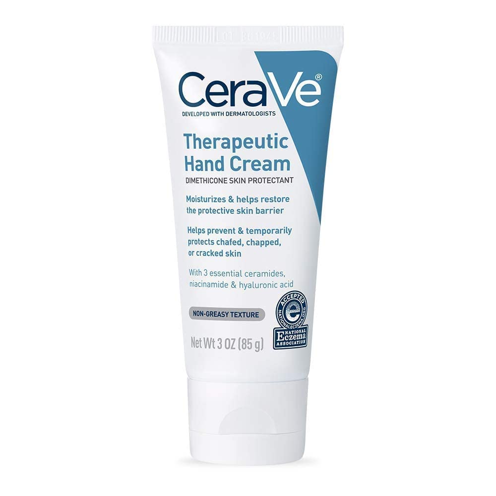 CeraVe Therapeutic Hand Cream for Dry Cracked Hands With Hyaluronic Acid and Niacinamide.Fragrance Free 3 Ounce.(Pack of 2)
