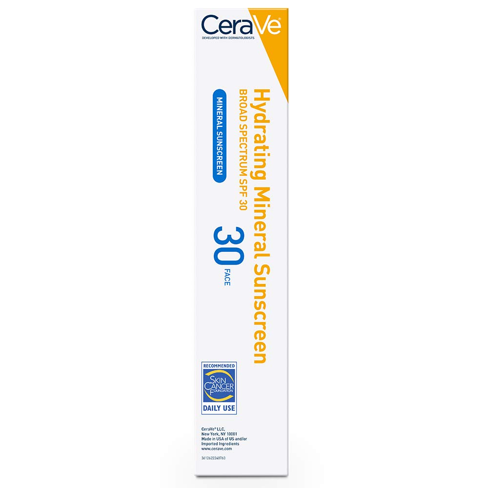 CeraVe Hydrating Mineral Sunscreen SPF 30 with Hyaluronic Acid. 2.5oz | Face Sunscreen with Zinc Oxide. Titanium Dioxide. Hyaluronic Acid. & Niacinamide For Broad Spectrum Protection