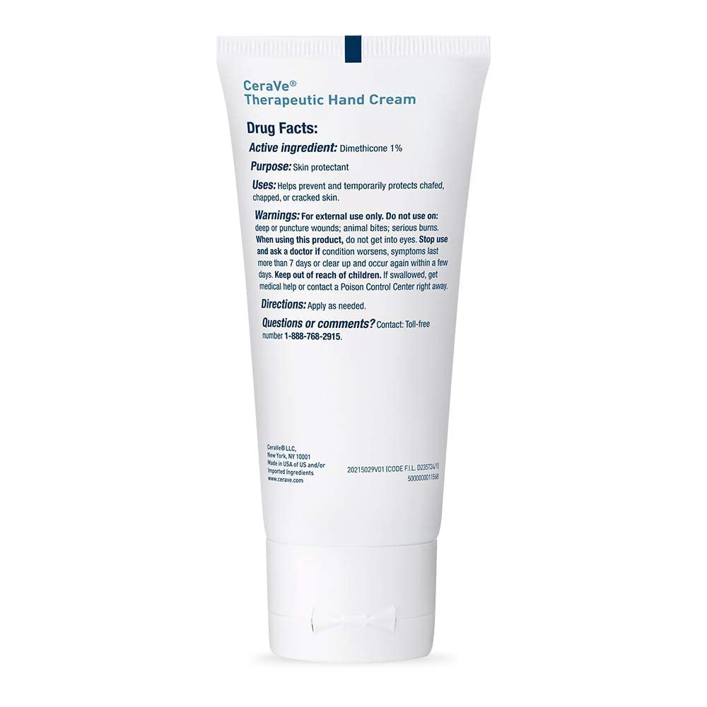CeraVe Therapeutic Hand Cream for Dry Cracked Hands With Hyaluronic Acid and Niacinamide.Fragrance Free 3 Ounce.(Pack of 2)