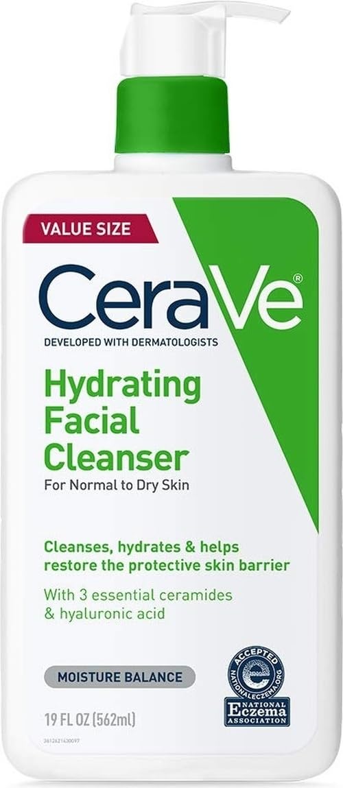 CeraVe Hydrating Cleanser with Hyaluronic Acid. Face Wash for Dry Skin.19oz | Skin Care For Men and Women. Daily Cleanser & Makeup Remover with Glycerin & Ceramides. National Eczema Association Certified