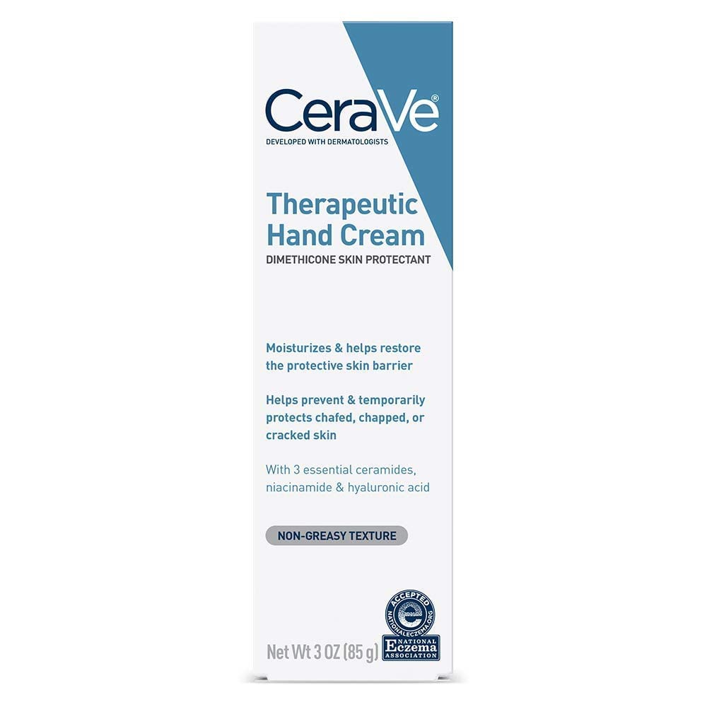 CeraVe Therapeutic Hand Cream for Dry Cracked Hands With Hyaluronic Acid and Niacinamide.Fragrance Free 3 Ounce.(Pack of 2)