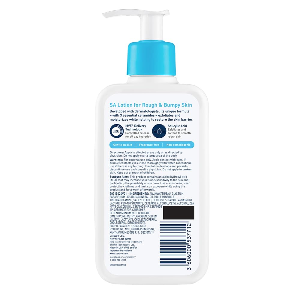 CeraVe Salicylic Acid Lotion. Body Lotion for Rough & Bumpy Skin. 8oz | Skin Care. Smooths Rough Skin with Vitamin D. Hyaluronic Acid and Lactic Acid In A Fragrance Free. Allergy Tested Formula