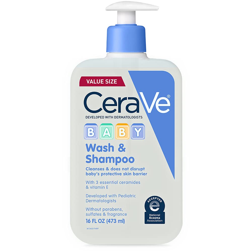 CeraVe Baby 2-in-1 Wash & Shampoo with Vitamin E for Hair & Skin. 8oz | Tear-Free Wash For Baby Hair and Skin with Vitamin E. Fragrance-Free. Paraben-Free. Dye-Free. Phthalates-Free. Sulfate-Free