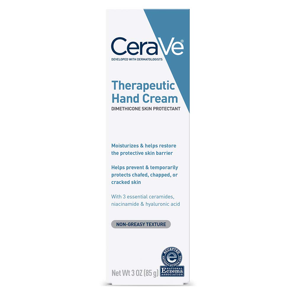 CeraVe Therapeutic Hand Cream. Hyaluronic Acid & Niacinamide Lotion. 3oz | Dermatologist-Tested Dimethicone Hand Lotion Protects Over-Worked Skin; Ideal Hand Cream For Dry Cracked Hands