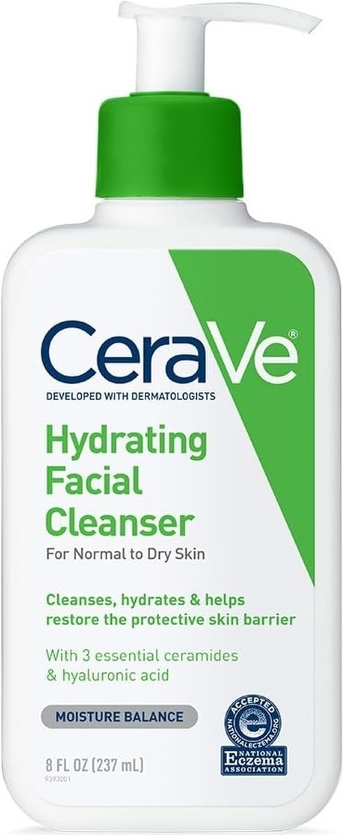 CeraVe Hydrating Cleanser with Hyaluronic Acid. Face Wash for Dry Skin.8oz | Skin Care For Men and Women. Daily Cleanser & Makeup Remover with Glycerin & Ceramides. National Eczema Association Certified