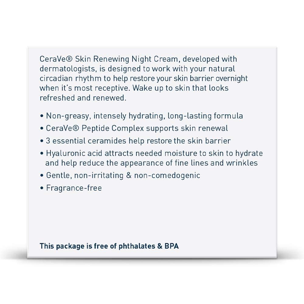 CeraVe Skin Renewing Night Cream. Niacinamide. Peptide Complex. and Hyaluronic Acid Moisturizer for Face. 1.7 Ounce. Packaging may Vary (Pack of 12)