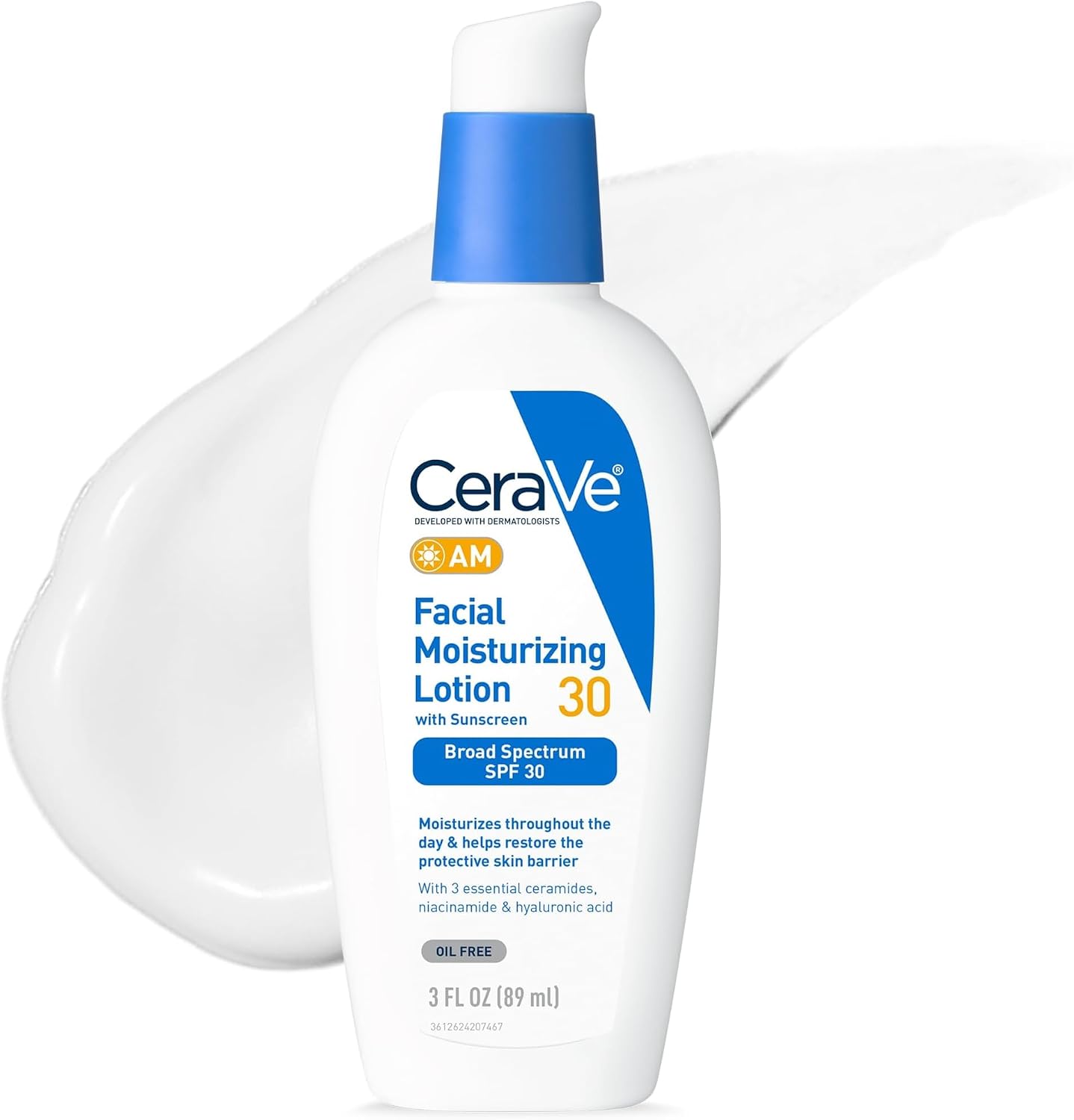 CeraVe AM Oil Face Moisturizer Lotion. Sunscreen for Face. SPF 30. 3oz | Skin Care with Hyaluronic Acid & Niacinamide. Oil-Free Moisturizer For Men & Women. Daily Non-Comedogenic Face Sunscreen