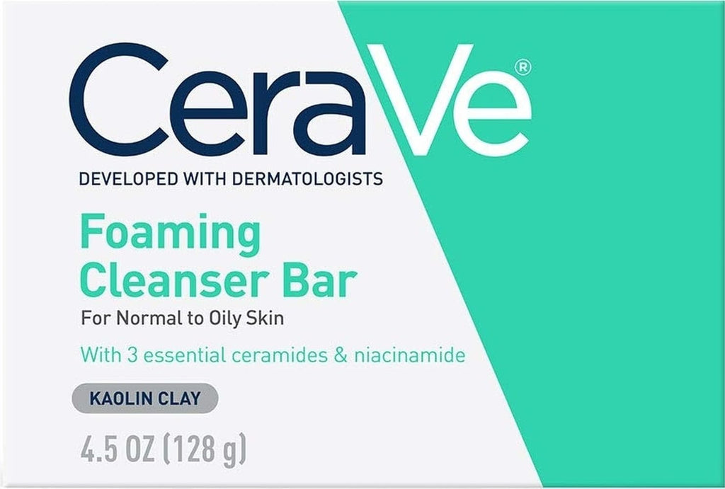 CeraVe Foaming Cleanser Bar. Soap-Free Body and Face Cleanser Bar for Oily Skin. Fragrance Free. 4.5 Ounce (Pack of 2)