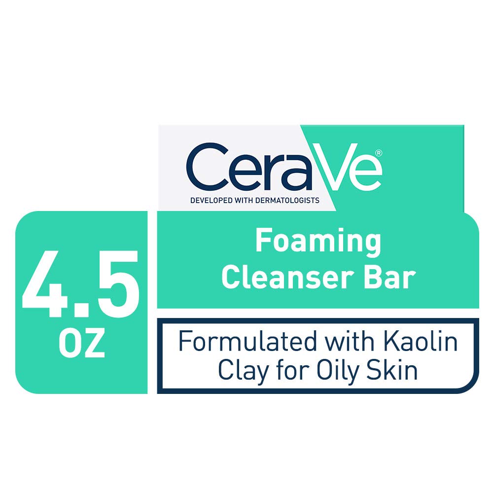 CeraVe Foaming Cleanser Bar. Face & Body Wash. Soap for Oily Skin. 4.5oz | Soap-Free Formula with Niacinamide and Ceramides Balances Oily Skin and Locks In Moisture without Any Tight. Dry Feeling