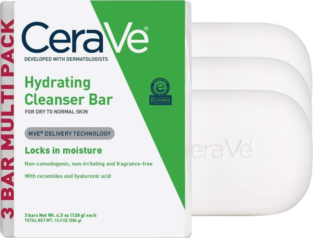 CeraVe Hydrating Cleanser Bar. Face Wash with 5% Moisturizing Cream. 3-Pack | Soap-Free Body Wash and Facial Cleanser with Ceramides Thoroughly Cleanses without Stripping Skin Of Natural Moisture