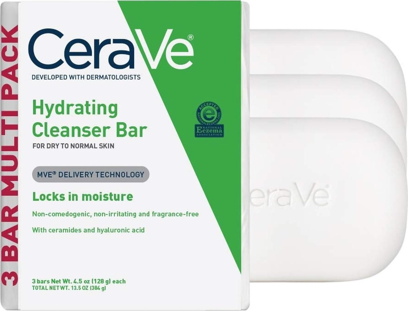 CeraVe Hydrating Cleanser Bar. Face Wash with 5% Moisturizing Cream. 3-Pack | Soap-Free Body Wash and Facial Cleanser with Ceramides Thoroughly Cleanses without Stripping Skin Of Natural Moisture