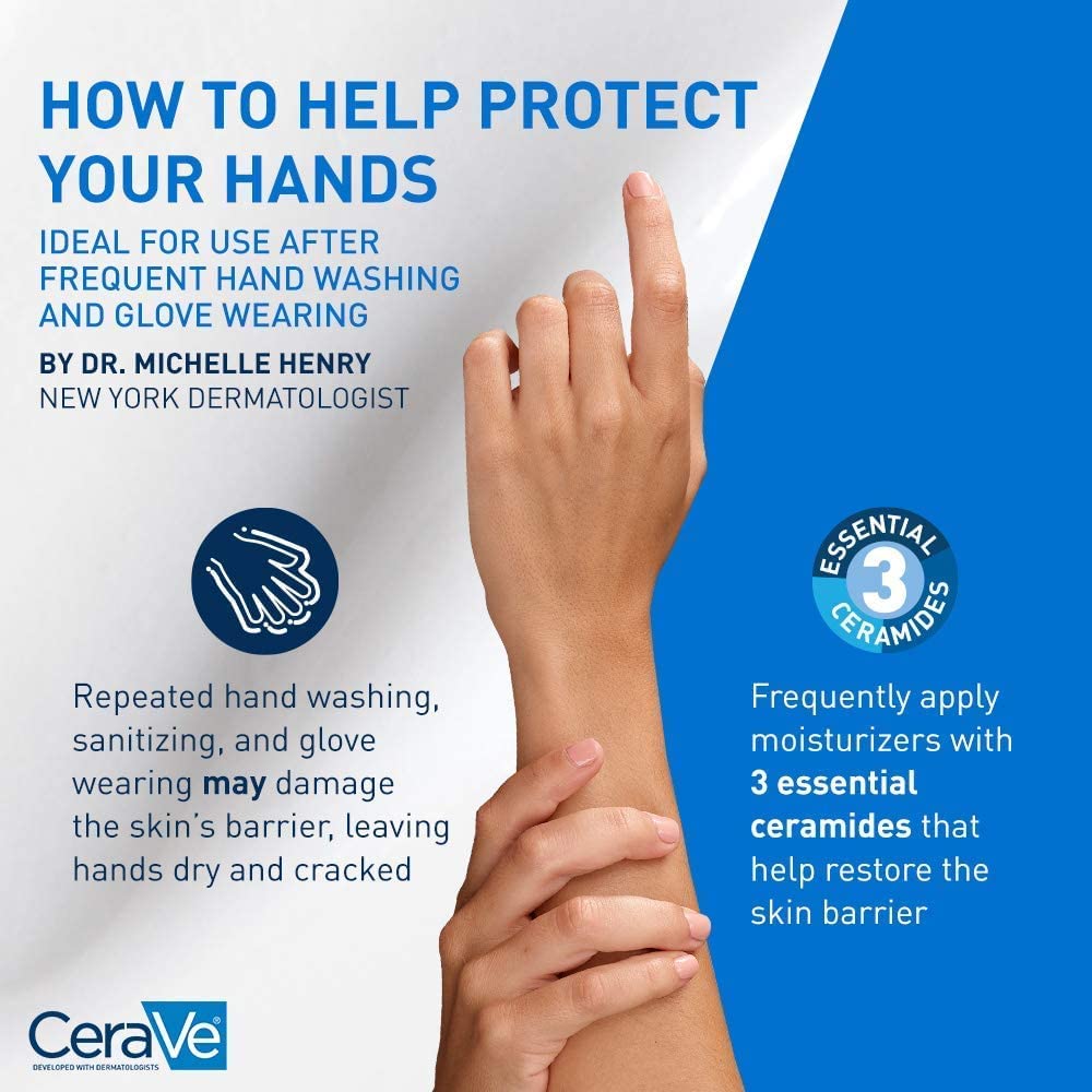 CeraVe Therapeutic Hand Cream for Dry Cracked Hands With Hyaluronic Acid and Niacinamide.Fragrance Free 3 Ounce.(Pack of 2)