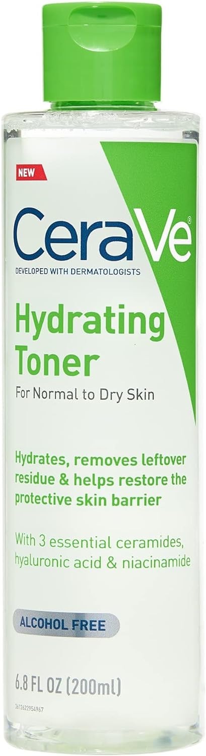 CeraVe Hydrating Toner for Face Non-Alcoholic with Hyaluronic Acid. Niacinamide. and Ceramides for Sensitive Dry Skin. Fragrance-Free Non Comedogenic. Full Size. 6.8 Fl Oz