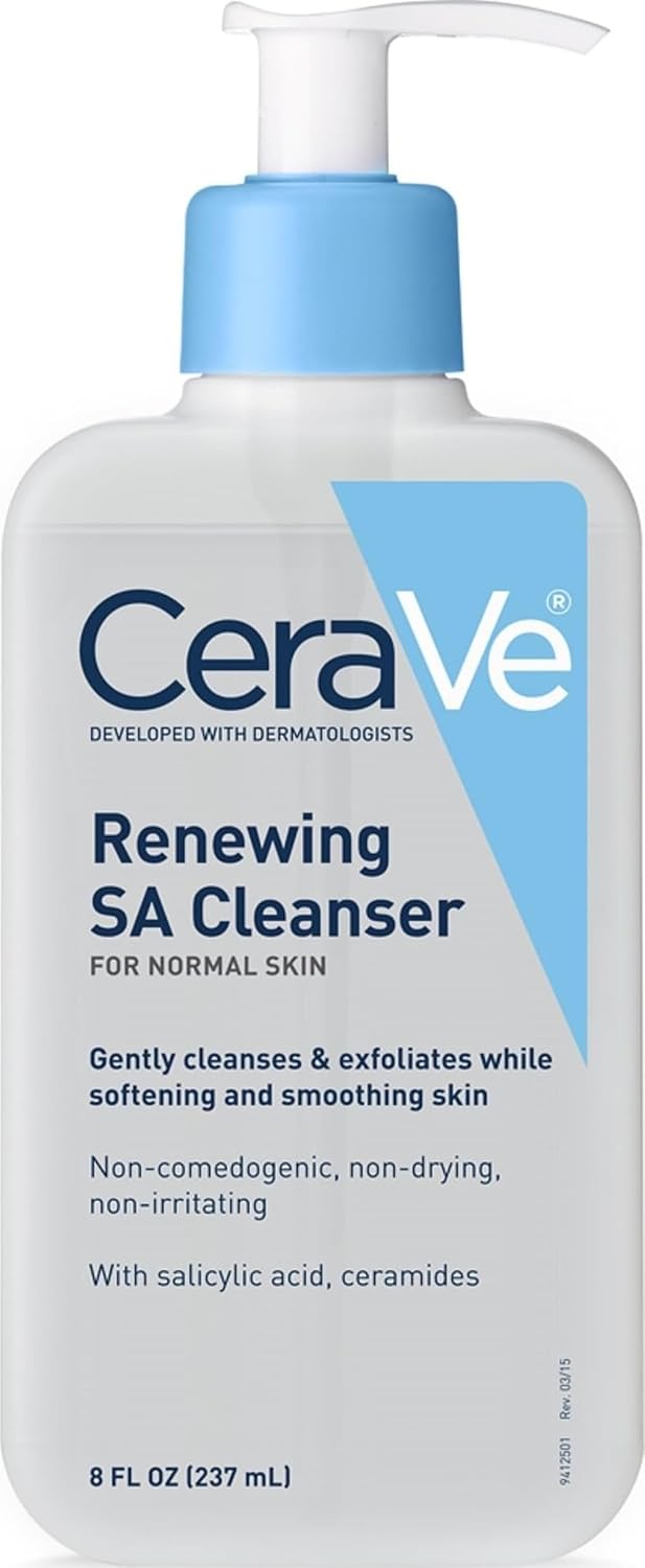 CeraVe Renewing Salicylic Acid Cleanser. BHA Exfoliating Face Wash. 16oz | Skin Care with Hyaluronic Acid & Niacinamide. Facial Cleanser. Face Cleanser. Ceramides. Fragrance Free. Non-Comedogenic