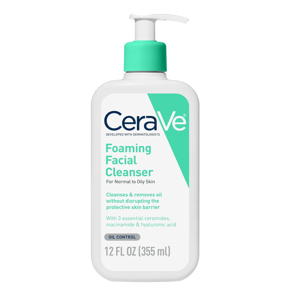 CeraVe Foaming Facial Cleanser. Face Wash for Oily Skin. 12fl oz | Cleanses Oily Skin without Stripping. with Hyaluronic Acid and Niacinamide In a Fragrance-Free Formula For Daily Cleansing