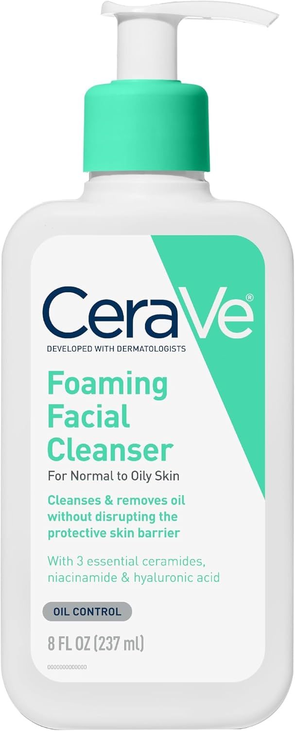 CeraVe Foaming Facial Cleanser. Face Wash for Oily Skin. 8fl oz | Skin Care with Hyaluronic Acid & Niacinamide. Makeup Remover. Daily Face Wash For Men & Women. Fragrance Free. Oil Control