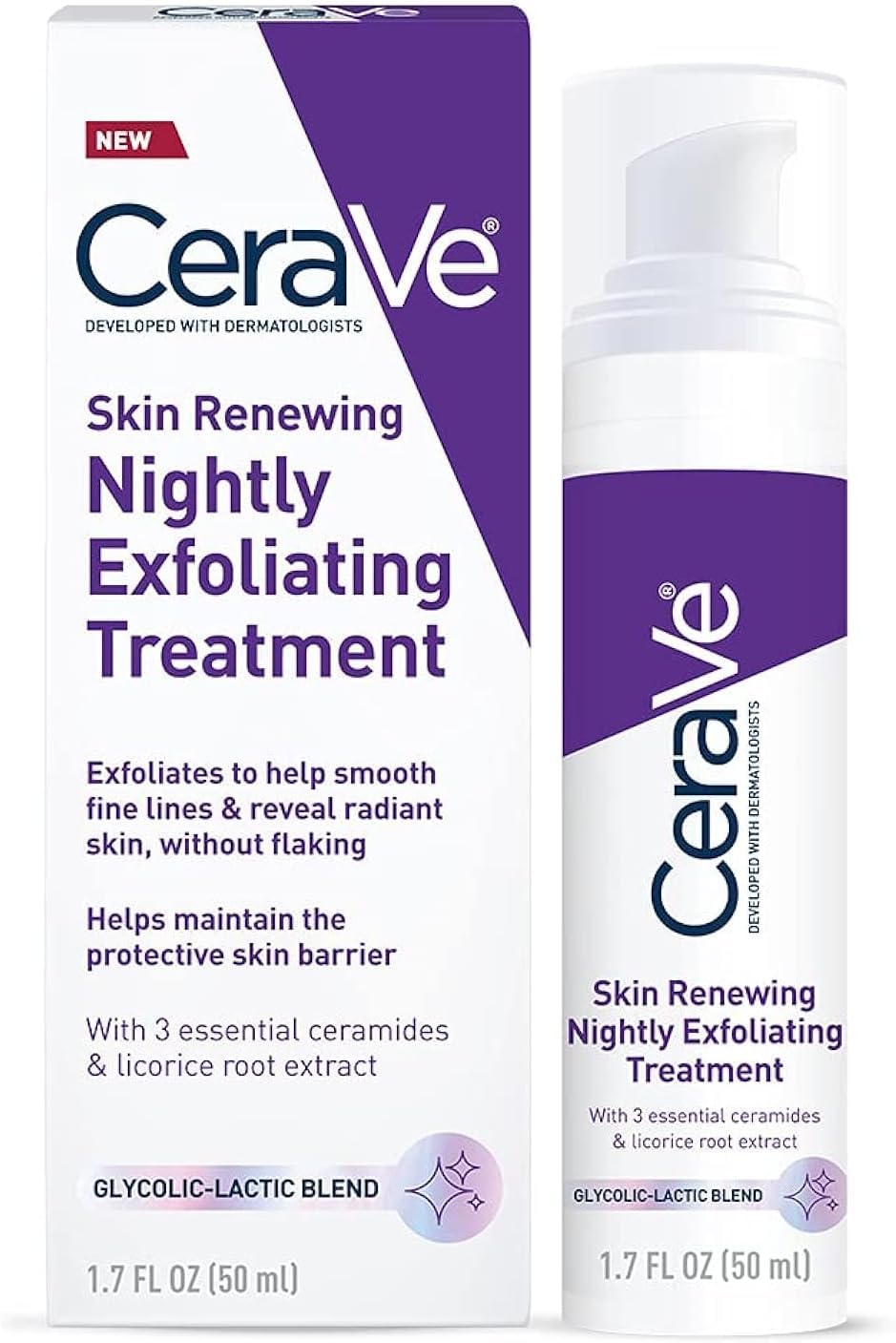 CeraVe Exfoliating Treatment. Anti Aging Serum with Glycolic Acid. 17oz | Nightly Formula with 5% Lactic Acid and Ceramides To Target Wrinkles and Act As a Dark Spot Corrector For Face