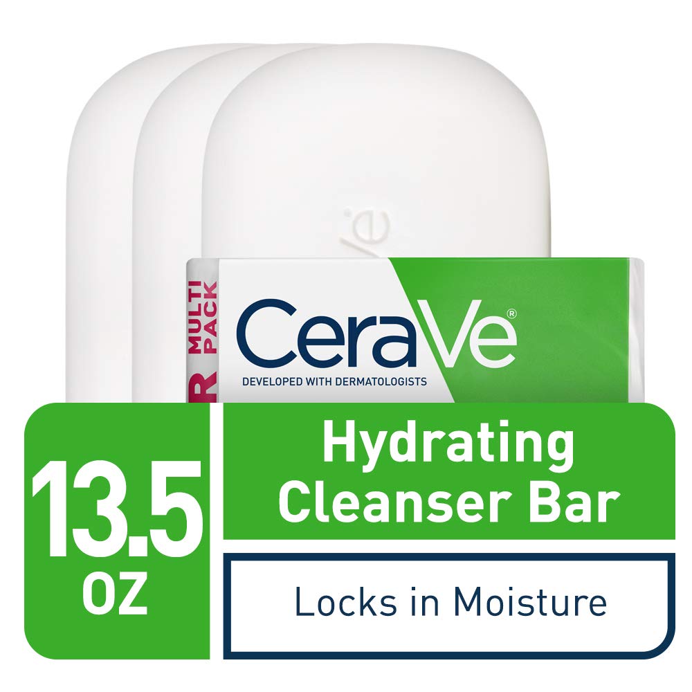 CeraVe Hydrating Cleanser Bar. Face Wash with 5% Moisturizing Cream. 3-Pack | Soap-Free Body Wash and Facial Cleanser with Ceramides Thoroughly Cleanses without Stripping Skin Of Natural Moisture
