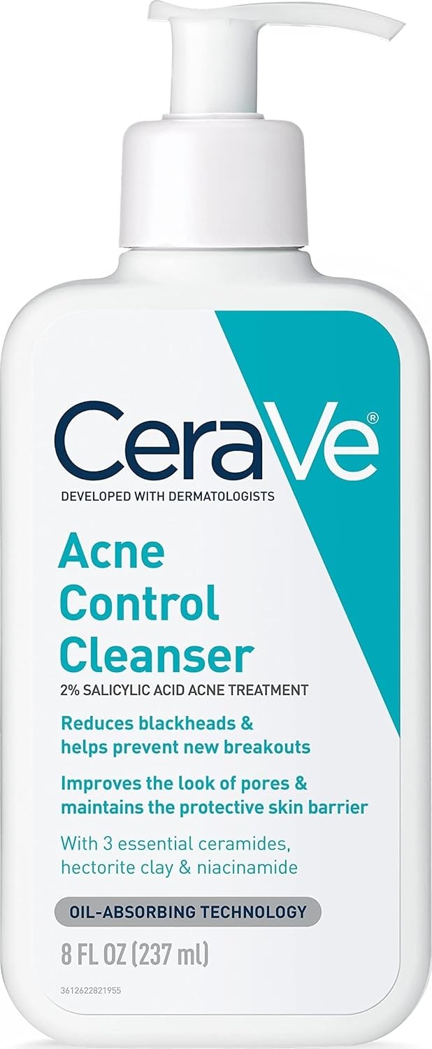 CeraVe Acne Control Cleanser. Face Wash with 2% Salicylic Acid. 16 oz | Skin Care with Niacinamide. Acne Face Wash. Acne Treatment For Face. Ceramides. Fragrance Free. Gentle. Oil Absorbing Clay
