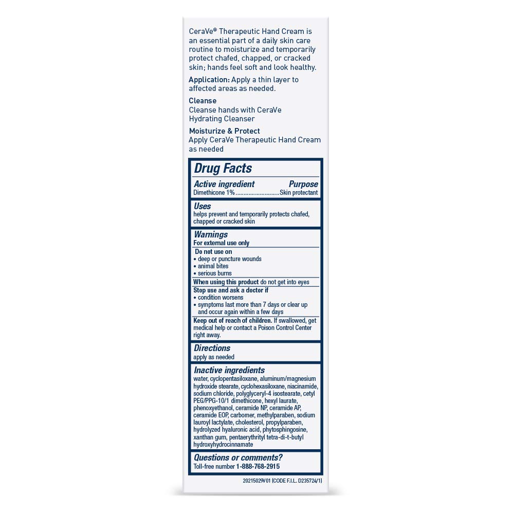 CeraVe Therapeutic Hand Cream. Hyaluronic Acid & Niacinamide Lotion. 3oz | Dermatologist-Tested Dimethicone Hand Lotion Protects Over-Worked Skin; Ideal Hand Cream For Dry Cracked Hands