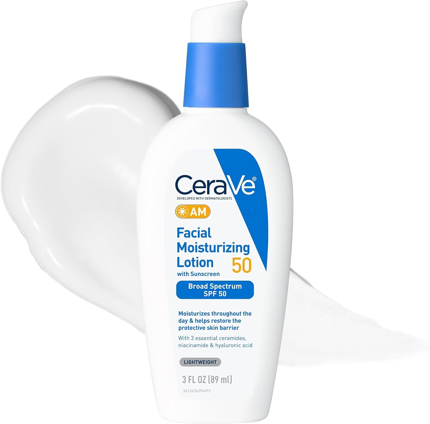 CeraVe AM Facial Moisturizing Lotion SPF 50. Face Moisturizer with SPF. 3oz | Travel Size Skin Care. Hyaluronic Acid and Niacinamide That Blends with No White Cast. Non-Greasy & Non-Comedogenic