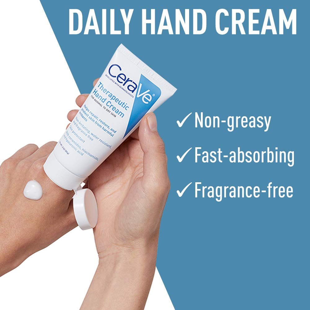 CeraVe Therapeutic Hand Cream. Hyaluronic Acid & Niacinamide Lotion. 3oz | Dermatologist-Tested Dimethicone Hand Lotion Protects Over-Worked Skin; Ideal Hand Cream For Dry Cracked Hands
