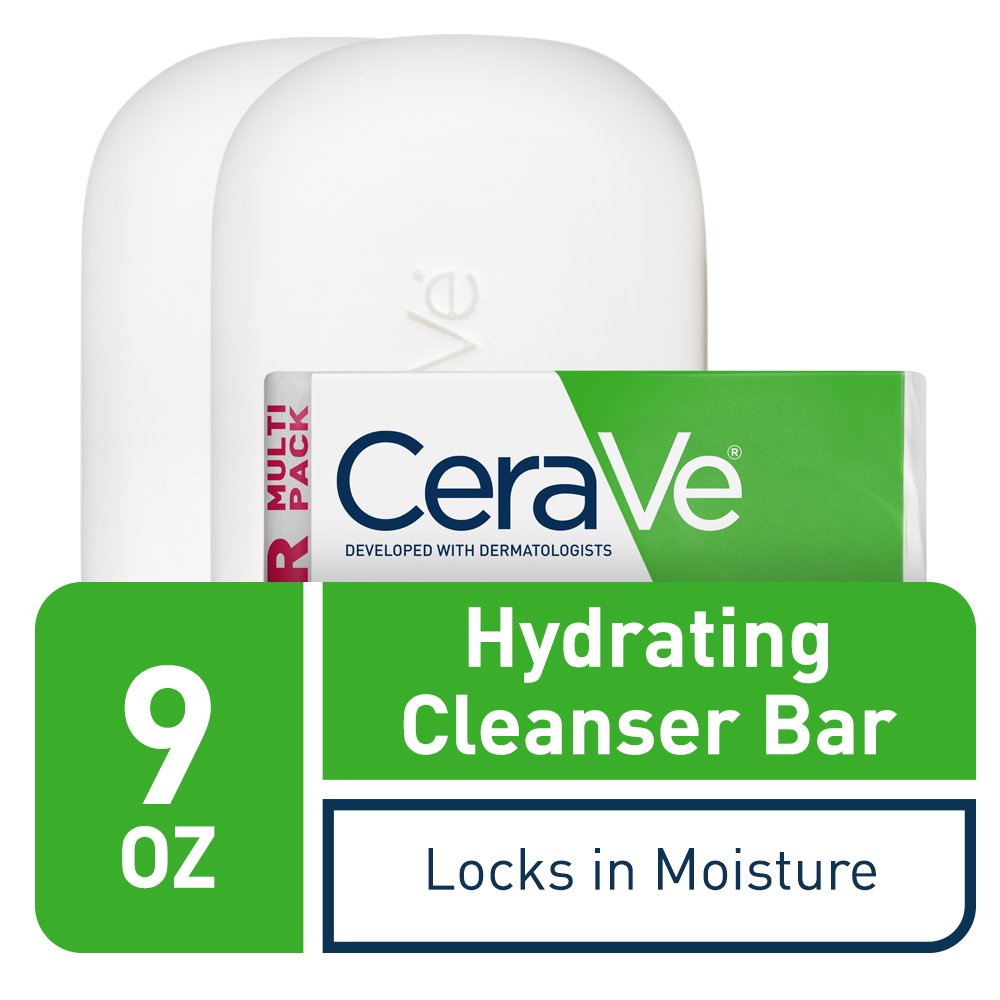 CeraVe Hydrating Cleanser Bar. Soap-Free Face & Body Cleanser. 2-Pack | Soap-Free Body Wash and Facial Cleanser with Ceramides Thoroughly Cleanses without Stripping Skin Of Natural Moisture