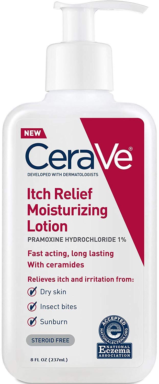 CeraVe Anti Itch Moisturizing Lotion with Pramoxine Hydrochloride. Relieves Itch with Minor Skin Irritations. Sunburn Relief. Bug Bites. 8 Ounce