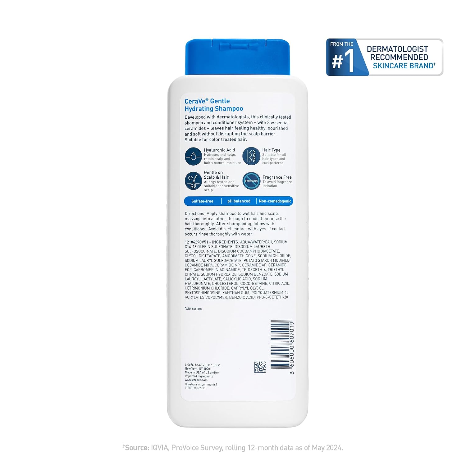 CeraVe Gentle Hydrating Shampoo with Hyaluronic Acid for Hair & Scalp. 12oz | Leaves Hair and Scalp Soft and Healthy-Looking with Ceramides. Niacinamide and A Color Safe Formula