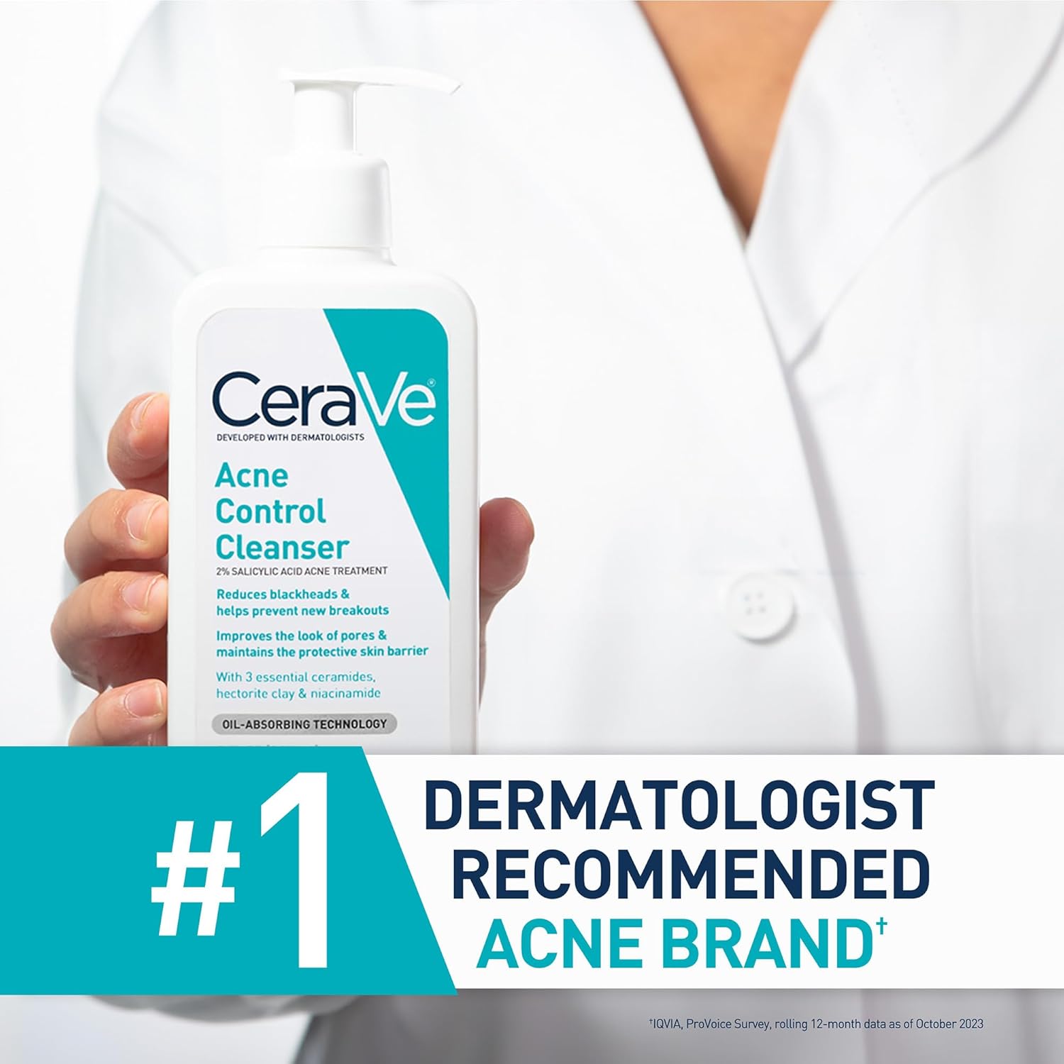 CeraVe Acne Control Cleanser. Face Wash with 2% Salicylic Acid. 16 oz | Skin Care with Niacinamide. Acne Face Wash. Acne Treatment For Face. Ceramides. Fragrance Free. Gentle. Oil Absorbing Clay
