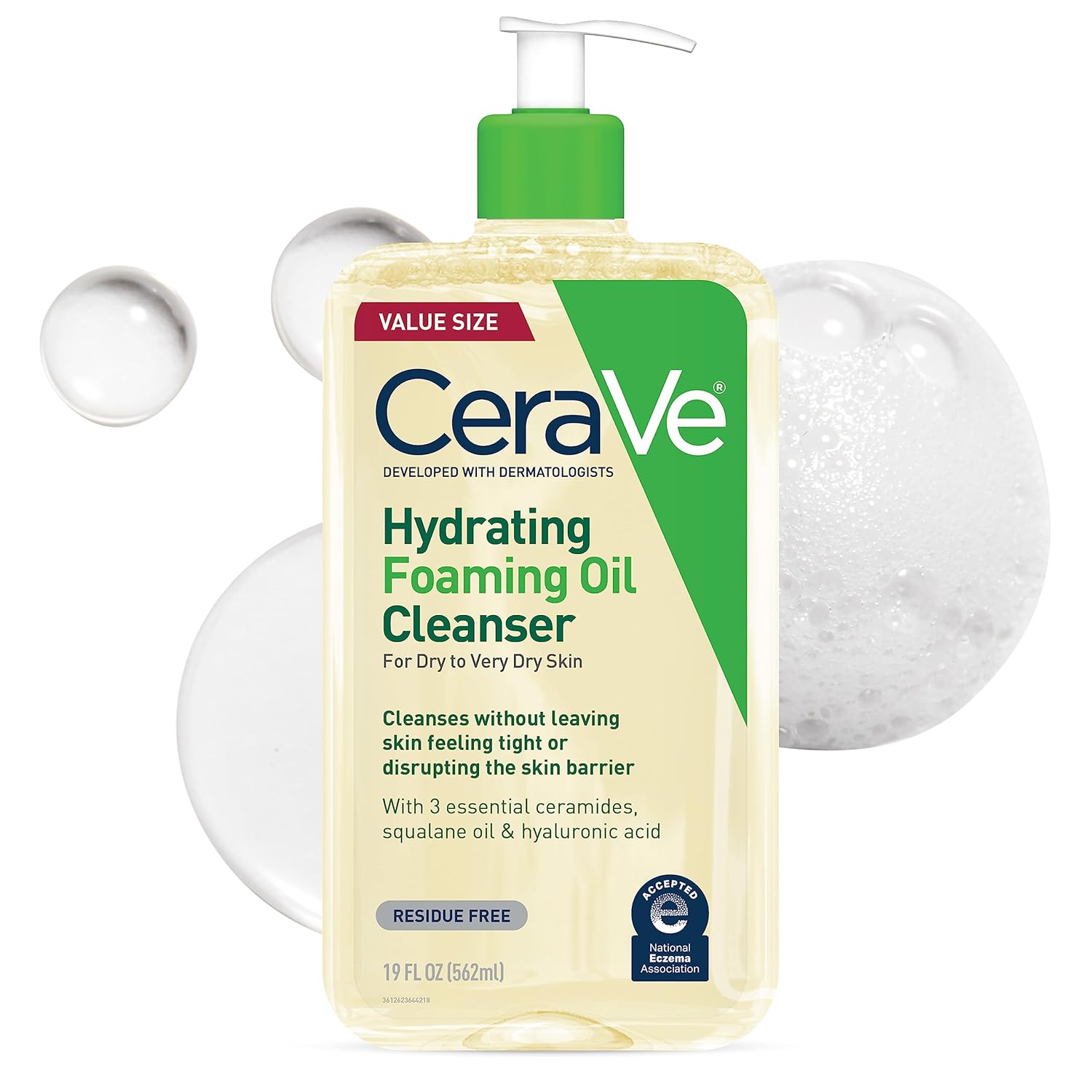 CeraVe Hydrating Foaming Oil Cleanser.Moisturizing Oil Cleanser for Face & Body.Squalane-Oil + Hyaluronic Acid + Ceramides.For Dry to Very Dry Skin.Fragrance Free & Residue Free.19 FL Oz.(Pack of 2)
