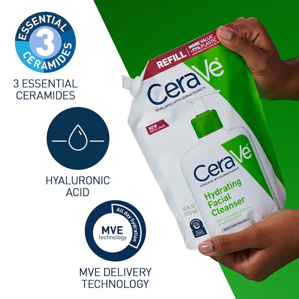 CeraVe Hydrating Cleanser with Hyaluronic Acid. Face Wash. Dry Skin. 16oz | Skin Care For Men and Women. Daily Cleanser & Makeup Remover with Glycerin & Ceramides. National Eczema Association Certified