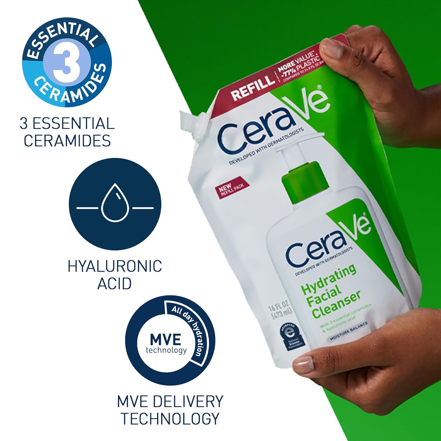 CeraVe Hydrating Cleanser with Hyaluronic Acid. Face Wash. Dry Skin. 16oz | Skin Care For Men and Women. Daily Cleanser & Makeup Remover with Glycerin & Ceramides. National Eczema Association Certified