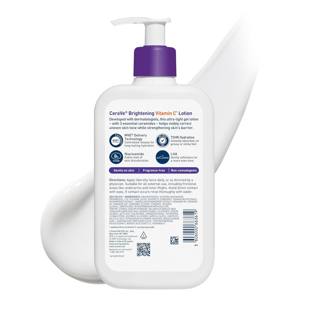 CeraVe Brightening Vitamin C Body Lotion. Skincare with Niacinamide. 16oz | Brightening Body Lotion & Moisturizer. Dark Spot Corrector with Ceramides & LHA. Fragrance Free. Suitable for Sensitive Skin