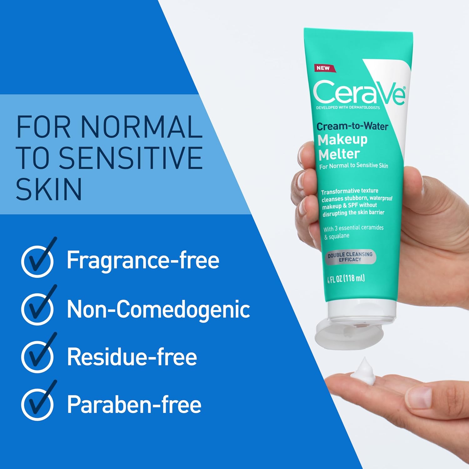 CeraVe Cream-to-Water Makeup Melter. Facial Cleanser for Makeup Removal.4oz | Melts Makeup and Cleanses with Squalane and Ceramides For Double Cleansing. Provides 48h Hydration. For Sensitive Skin