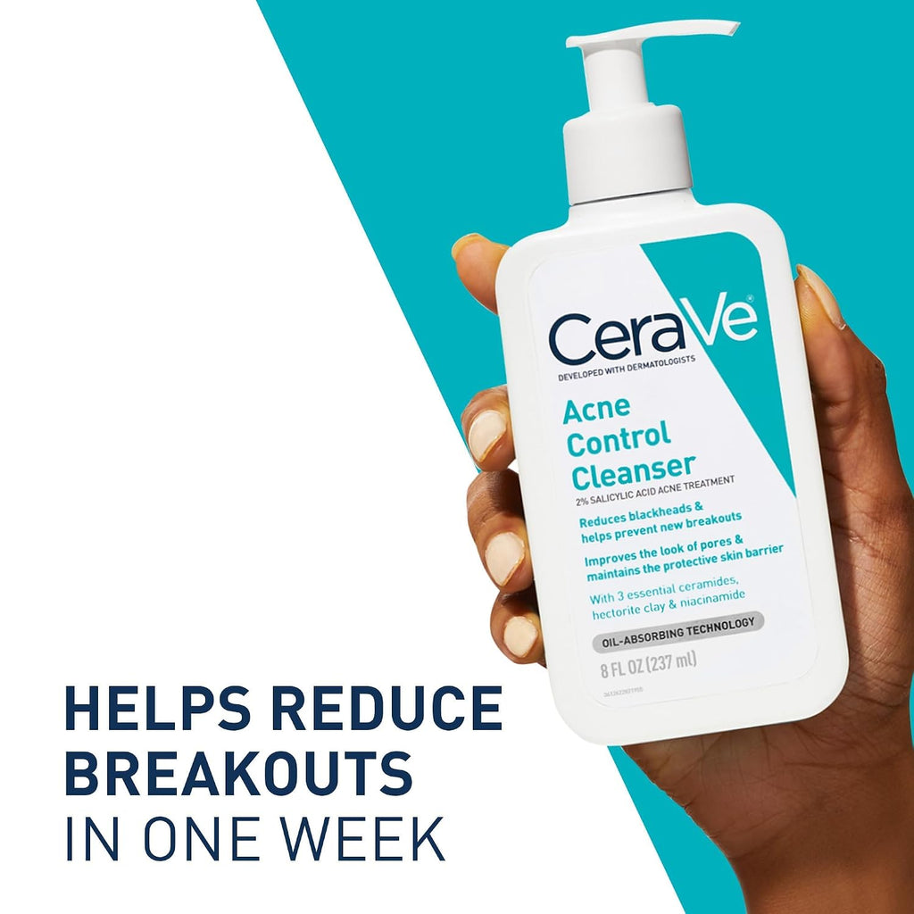 CeraVe Acne Control Cleanser. Face Wash with 2% Salicylic Acid. 8 oz | Skin Care with Niacinamide. Acne Face Wash. Acne Treatment For Face. Ceramides. Fragrance Free. Gentle. Oil Absorbing Clay