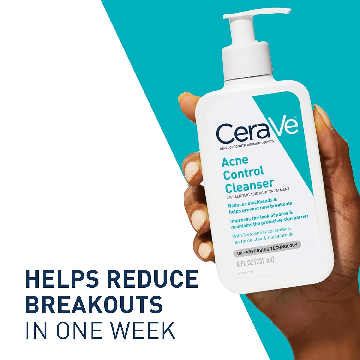CeraVe Acne Control Cleanser. Face Wash with 2% Salicylic Acid. 8 oz | Skin Care with Niacinamide. Acne Face Wash. Acne Treatment For Face. Ceramides. Fragrance Free. Gentle. Oil Absorbing Clay