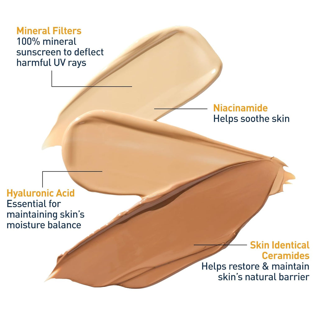CeraVe Hydrating Mineral Sunscreen SPF 30 with Sheer Tint.Tinted Mineral Sunscreen with Zinc Oxide & Titanium Dioxide.Blends Seamlessly For Healthy Glow.Deep.1.7 Oz.(Pack of 2)