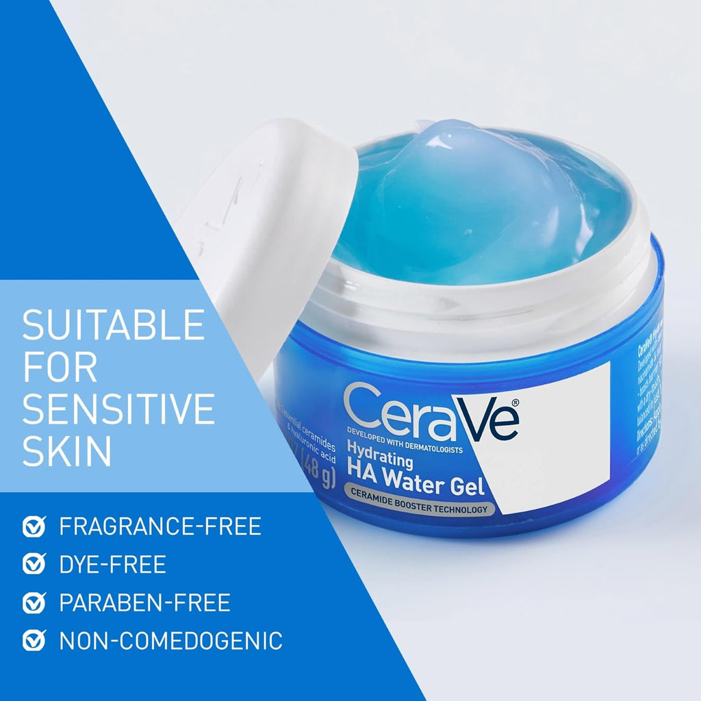 CeraVe Hydrating Hyaluronic Acid Water Gel Moisturizer for Face. 1.7oz | Lightweight Water Gel with Ceramides. Niacinamide and Hyaluronic Acid For Plumping Hydration. Safe For Sensitive Skin