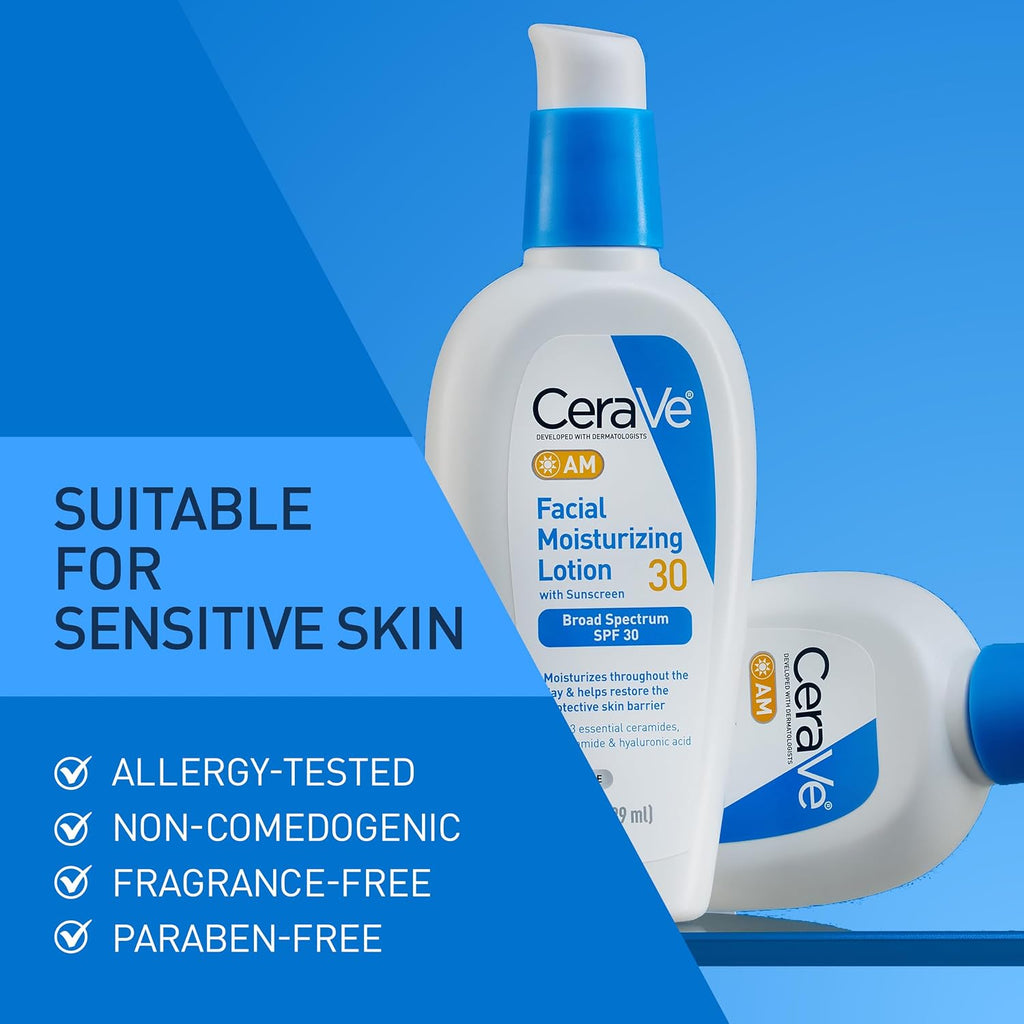 CeraVe AM Oil Face Moisturizer Lotion. Sunscreen for Face. SPF 30. 3oz | Skin Care with Hyaluronic Acid & Niacinamide. Oil-Free Moisturizer For Men & Women. Daily Non-Comedogenic Face Sunscreen