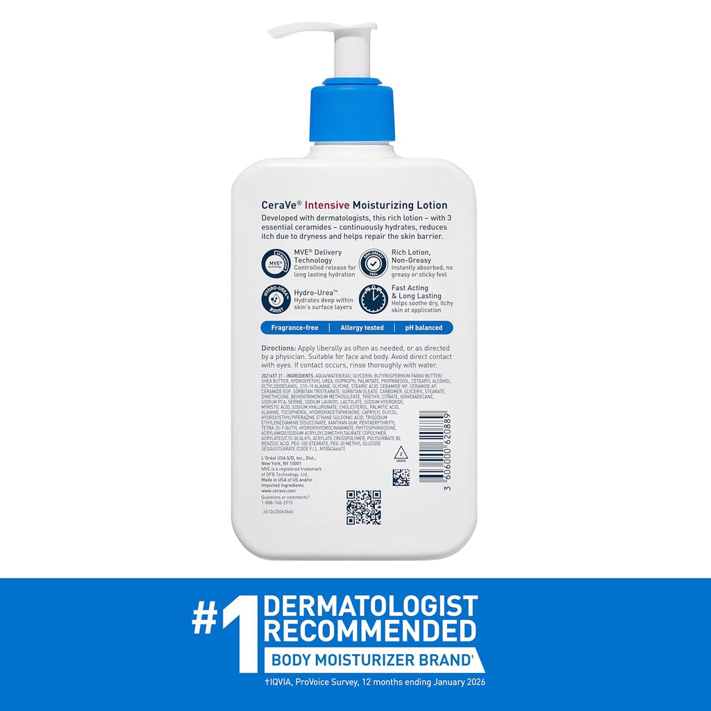 CeraVe Intensive Moisturizing Lotion. Shea Butter Body Lotion. 16oz | Skin Care. Relieves Signs Of Dry Skin with Hydro-Urea & Shea Butter In A Non-Greasy Formula For Rough. Tight and Itchy Skin