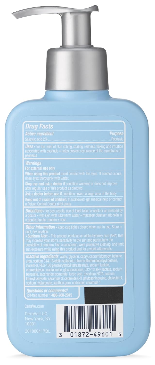 CeraVe Psoriasis Cleanser with Salicylic Acid and Lactic Acid. 8oz | Helps Relieve Dry Skin Itch and Gently Exfoliate with Salicylic Acid & Lactic Acid. Fragrance-Free. Allergy-Tested Body Wash