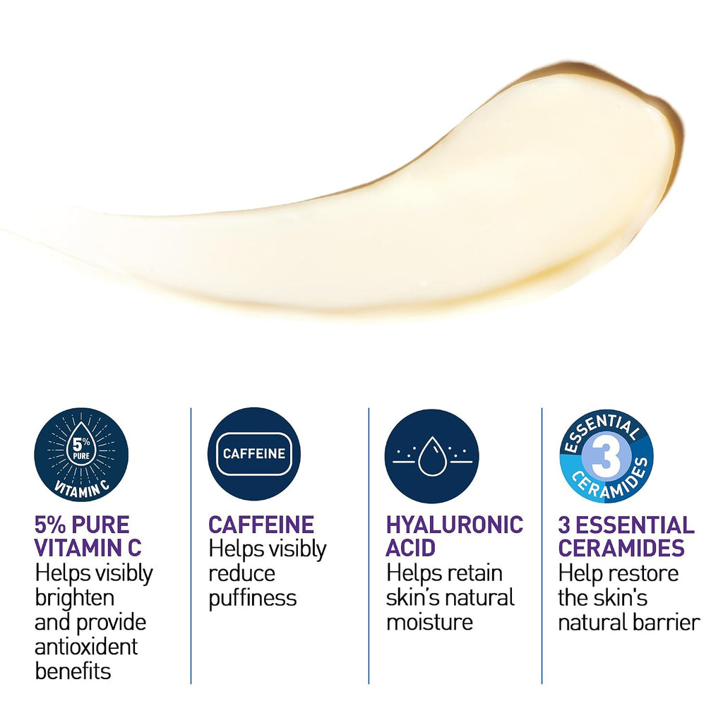 CeraVe Vitamin C Eye Cream. Hyaluronic Acid Under Eye Brightener. 0.5oz | Skin Care Formulated with Caffeine and Ceramides To Target Dark Circles. Puffiness. and Bags Under Eyes For A Brightened Look