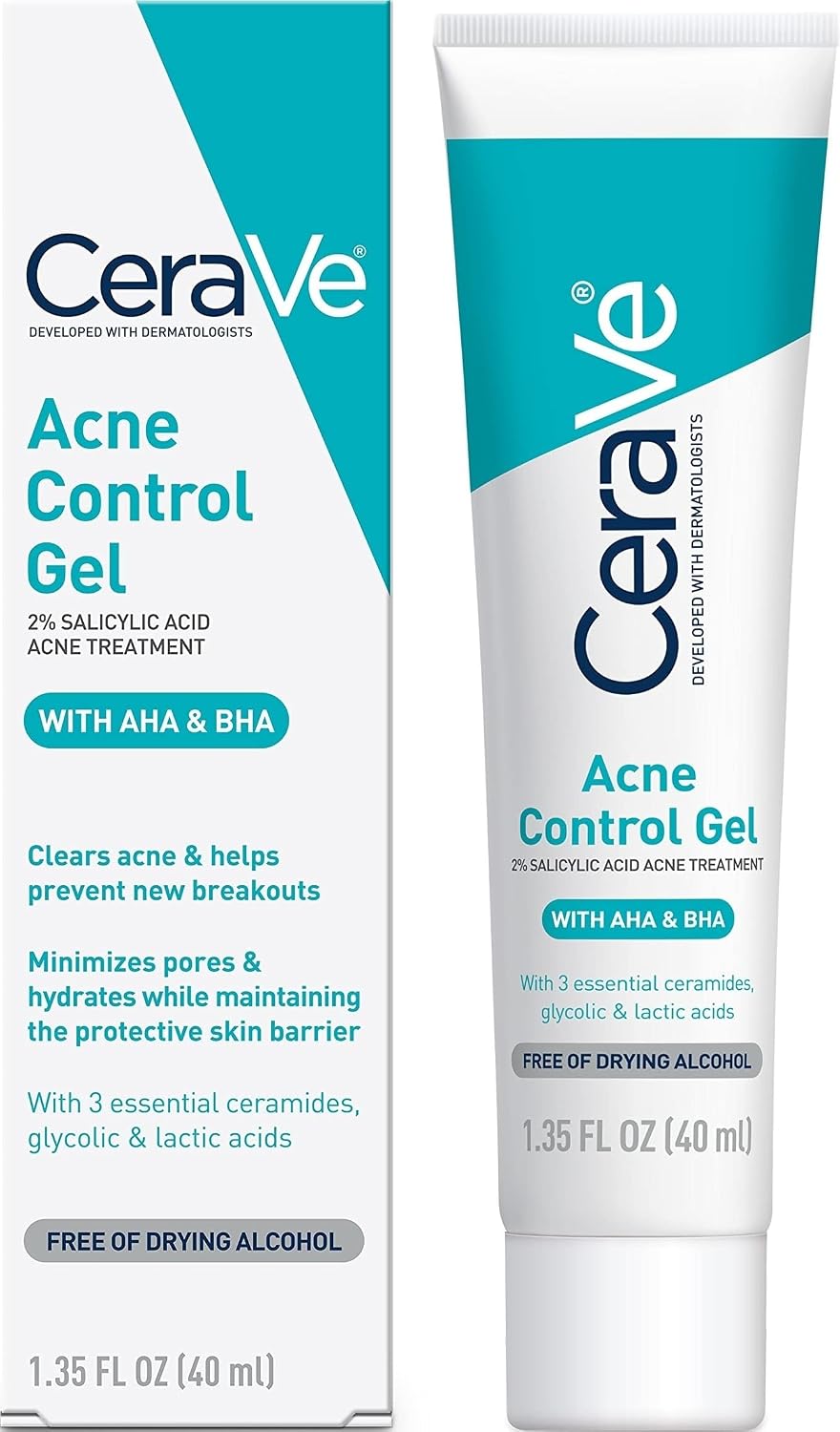 CeraVe Acne Control Gel. Salicylic & Glycolic Acid Face Treatment. 1.35oz | Niacinamide and Lactic Acid Formula Acts As A Face Exfoliator and Pore Minimizer For Face To Clear Stubborn Acne