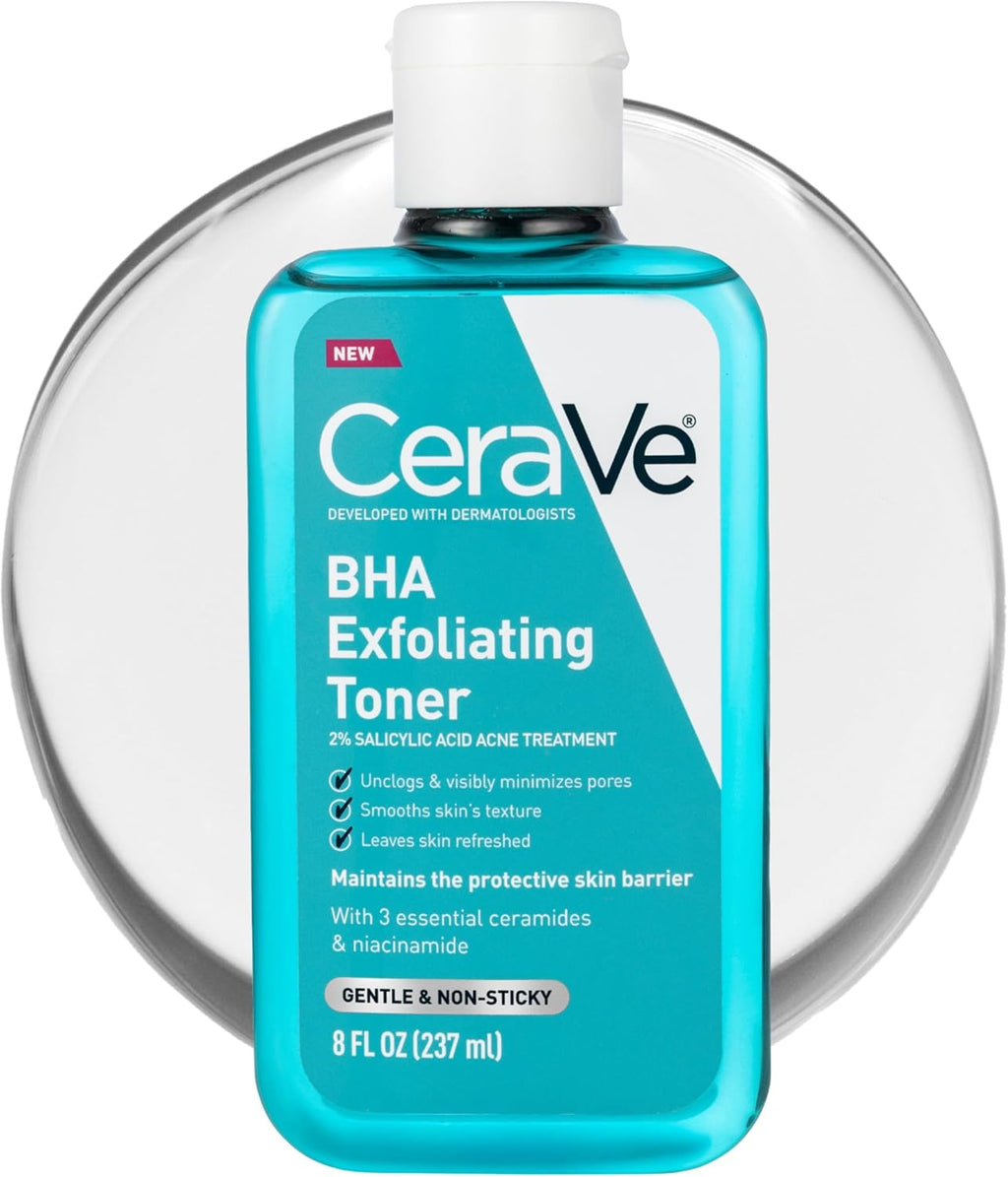 CeraVe BHA Exfoliating Facial Toner with Salicylic Acid & Niacinamide. 8oz | Hyaluronic Acid Skin Care Formula Acts As A Pore Minimizer For Face To Visibly Clear Blackheads and Smooth Texture