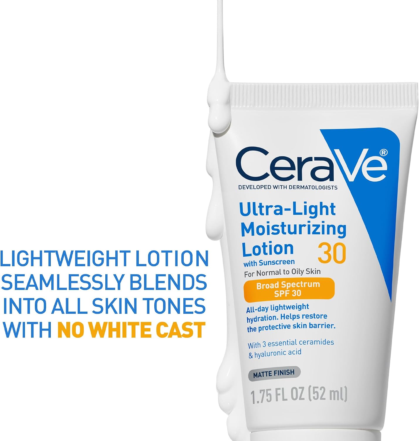 CeraVe Ultra-Light Moisturizing Lotion SPF 30. Sunscreen for Face. 1.7oz | Skin Care. Face Moisturizer. Hyaluronic Acid. Sunscreen Lotion. Facial Moisturizer. Oil Free. Matte Finish. Ceramides