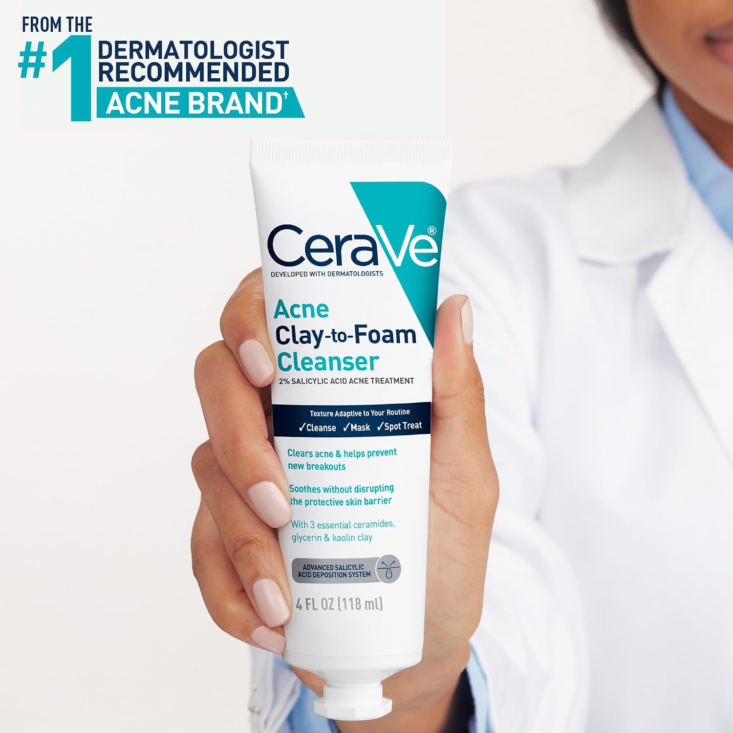 CeraVe Clay To Foam Acne Face Wash.Salicylic Acid & Kaolin Clay Acne Spot Treatment Clears Pimples & Blackheads. Prevents Breakouts. Hydrates & Soothes. Fragrance-Free. Non-Comedogenic.4oz.(Pack of 2)