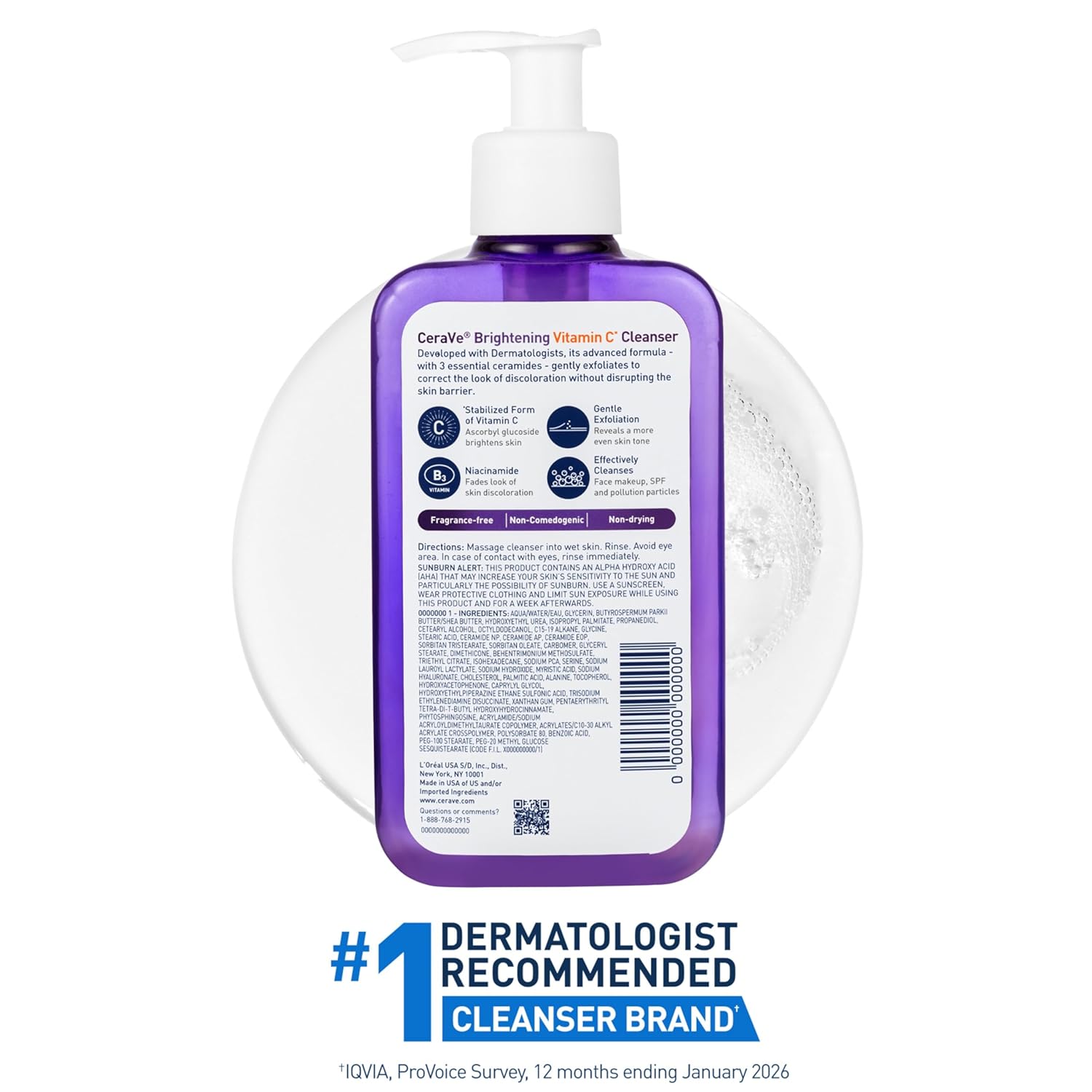 CeraVe Brightening Vitamin C Facial Cleanser. Niacinamide Face Wash. 8oz | Hydrating Skin Care Formula with Ceramides. Gently Exfoliates To Fade Discoloration and Reveal a Radiant Complexion