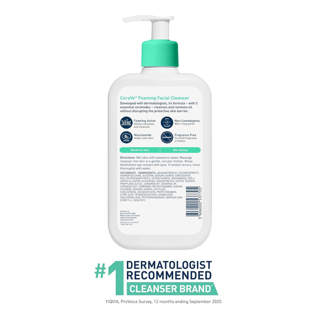 CeraVe Foaming Facial Cleanser. Face Wash for Oily Skin. 16fl oz | Skin Care with Hyaluronic Acid & Niacinamide. Makeup Remover. Daily Face Wash For Men & Women. Fragrance Free. Oil Control